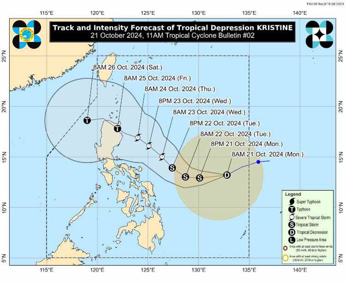 15 areas under signal no. 1 due to TD Kristine