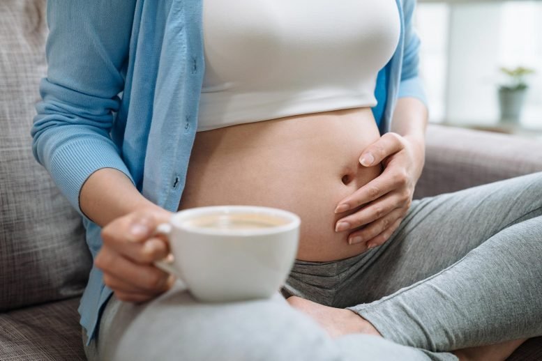 Pregnant Woman Holding Coffee Cup