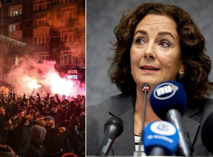 Amsterdam bans ALL protests and mask wearing after night of football violence sees 62 arrested