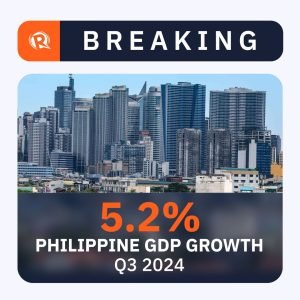 BREAKING: The Philippine economy grows by 5.2% in the third quarter of 2024, below analysts’ expectations and lower than the 6% gross domestic product