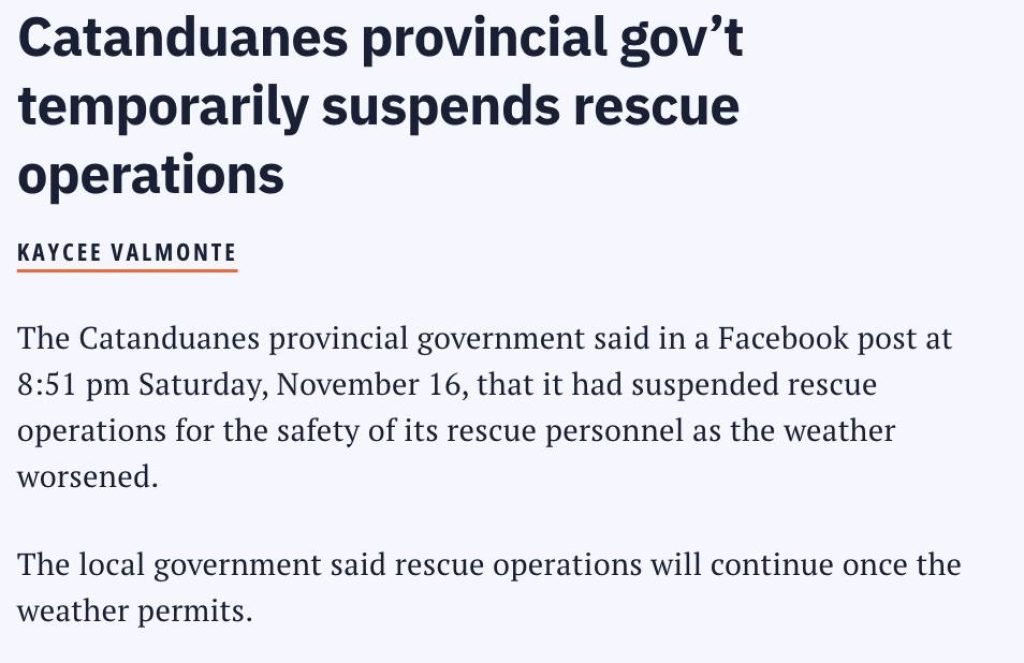 Catanduanes provincial gov’t temporarily suspends rescue operations #RescuePH