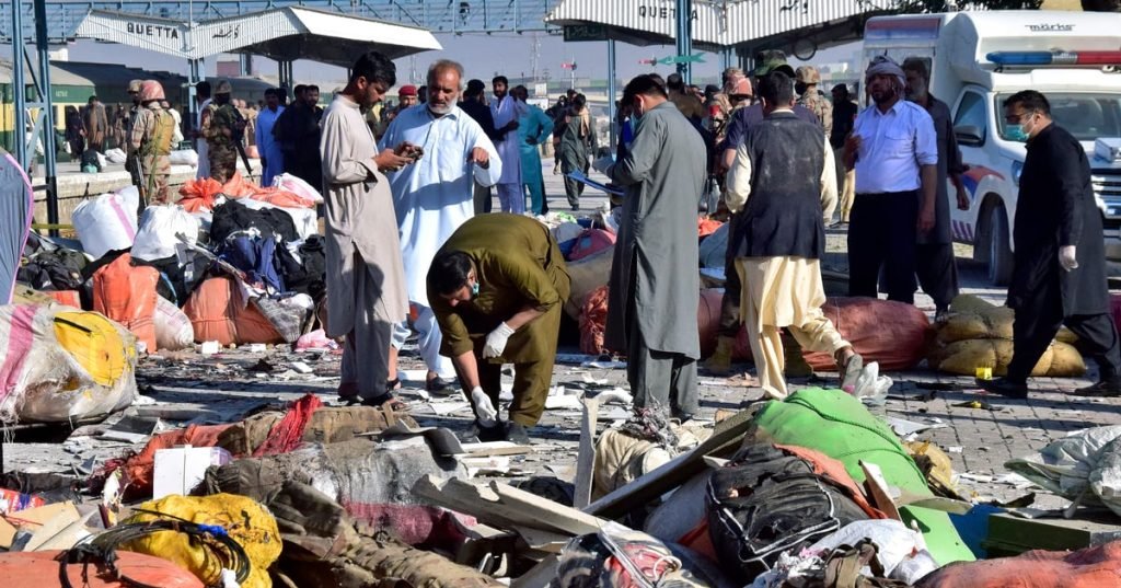 Death toll rises to 20 in a powerful bombing at a Quetta rail station in southwestern Pakistan