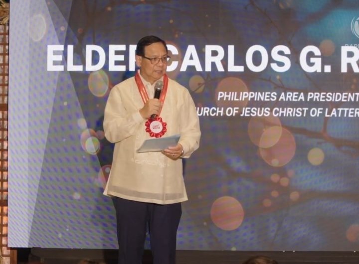 Elder Carlos Revillo Jr., Philippines area president of the Church of Jesus Christ of Latter-day Saints, opens their church’s Manila Temple Lighting o