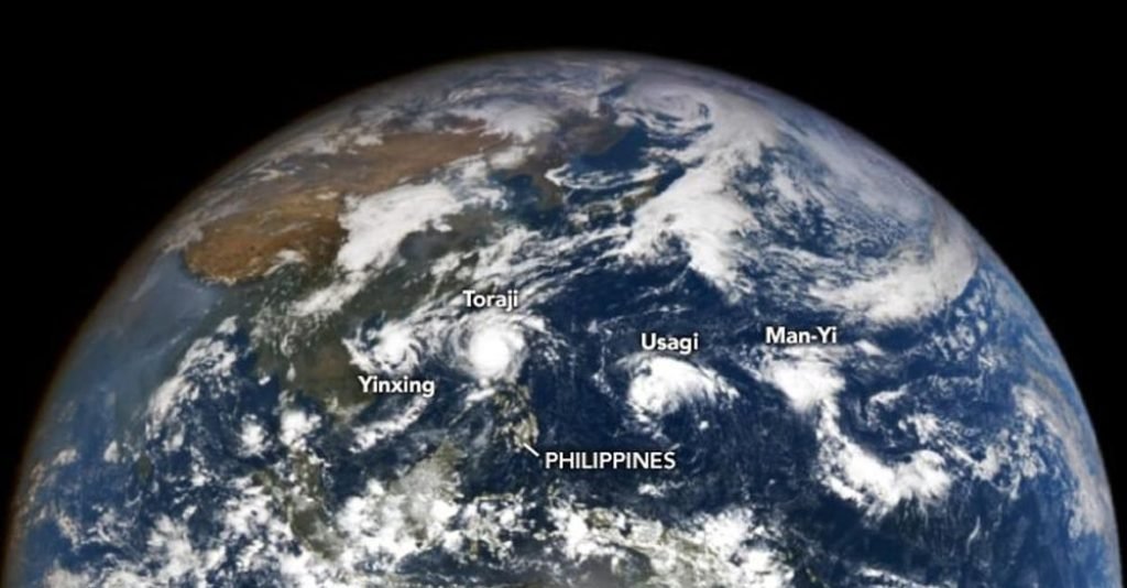 In an article for NASA's Earth Observatory, Emily Cassidy describes an extraordinary meteorological event over the Western Pacific. According to Cassi