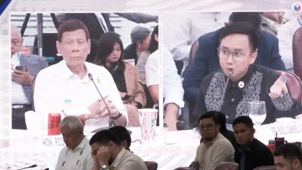 Kabataan party-list Rep. Raoul Manuel interrogates former Pres. Rodrigo Duterte about the money rewarded to police who killed suspects in the war on d