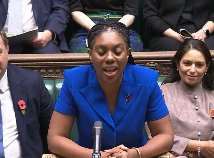 Kemi Badenoch slashes two points off Labour’s lead in her first week as Tory leader