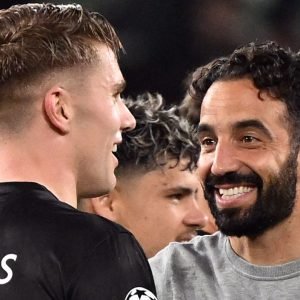 Ruben Amorim congratulates Viktor Gyokeres after Sporting's 4-1 win over Manchester City