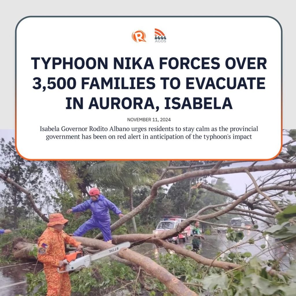 Strong winds and heavy rain continue to batter parts of Aurora and Isabela provinces on Monday, November 11, forcing more than 3,500 families to flee