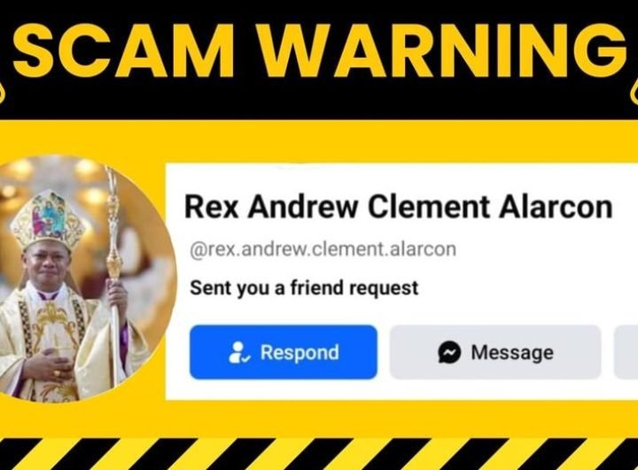 The Archdiocese of Caceres shared a screenshot of a fake Facebook account using Archbishop Rex Andrew Alarcon’s name and photo to solicit funds.