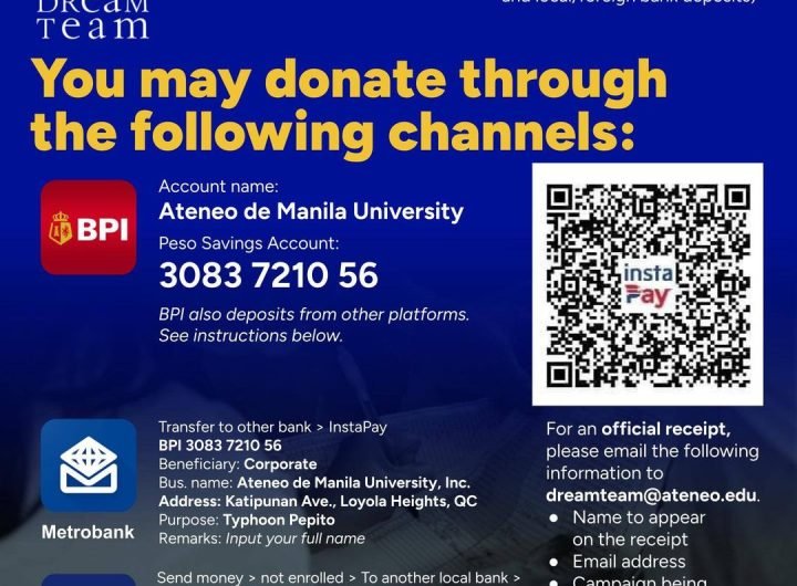 The Ateneo Dream Team is accepting cash donations to be used for relief goods given to communities affected by #PepitoPH.