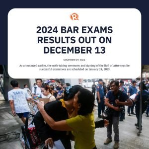 The results of the 2024 Bar Examinations will be released on Friday, December 13, the Supreme Court (SC) announced on Wednesday, November 27. #BarNiJL