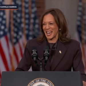 US Vice President Kamala Harris delivers a concession speech to the nation on Wednesday, November 6, after a whirlwind campaign that failed to stop Re