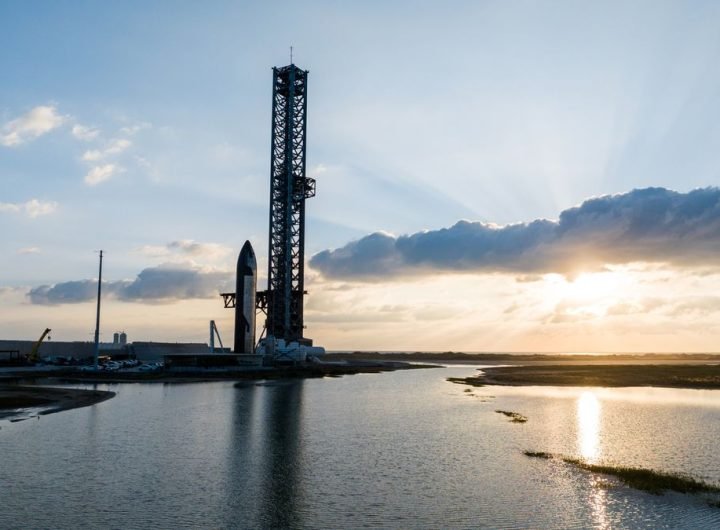 The upper stage of SpaceX's sixth Starship vehicle rolls out to the launch pad ahead of a planned Nov. 18, 2024 test flight. SpaceX released this photo via X on Nov. 12, 2024.