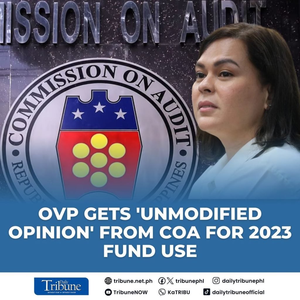 Amid corruption allegations, the Office of the Vice President (OVP) secured an unmodified opinion from the Commission on Audit (CoA) in 2023, marking