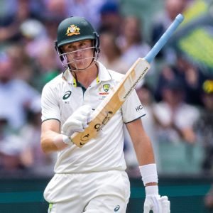 MELBOURNE, AUSTRALIA - DECEMBER 29: Marcus Labuschagne of Australia raises his bat after scoring a fifty during day four of the NRMA Insurance Boxing Day Test match of Border Gavaskar trophy between Australia and India at the Melbourne Cricket Ground on December 29, 2024 in Melbourne, Australia. (Photo by Santanu Banik/Speed Media/Icon Sportswire) (Icon Sportswire via AP Images)