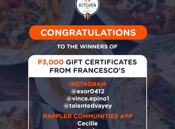 Congratulations to the winners of gift certificates worth P3,000 from Francesco's. Shoot @francescosph a message on Instagram to claim your prize!