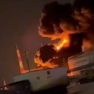 Dramatic moment huge explosion rips through Russian oil depot after Ukrainian drone attack in another blow to Putin