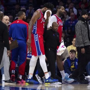 Joel Embiid hit in face 76ers vs Pacers