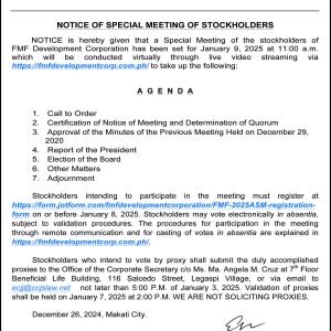 FMF Development Corp. sets virtual Special Meeting of Stockholders on Jan. 9