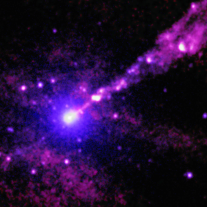 Galaxy-size jet from monster black hole blasts mystery object in deep space (video)