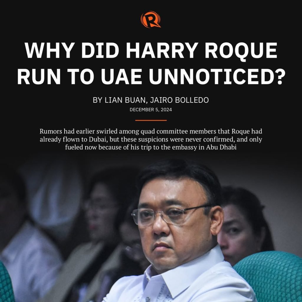 Harry Roque, former presidential spokesperson to Rodrigo Duterte, discreetly left the country for the UAE when he was faced with a congressional warra