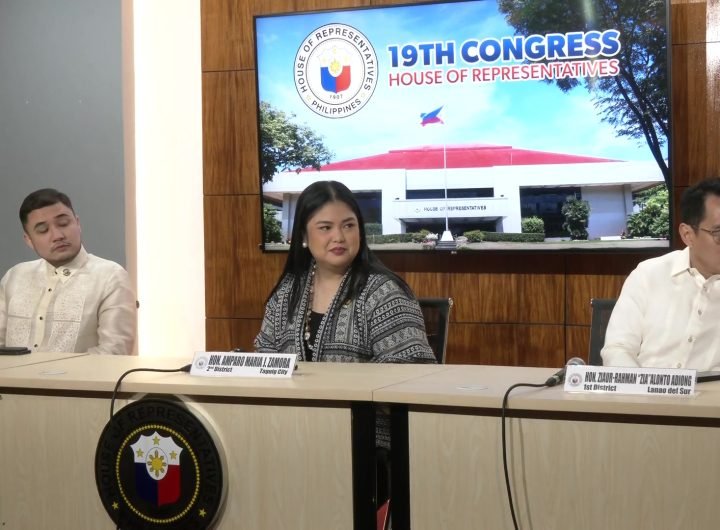 House lawmakers hold a press conference on Monday, December 2, after President Ferdinand Marcos Jr. confirmed texting lawmakers to urge them not to fi