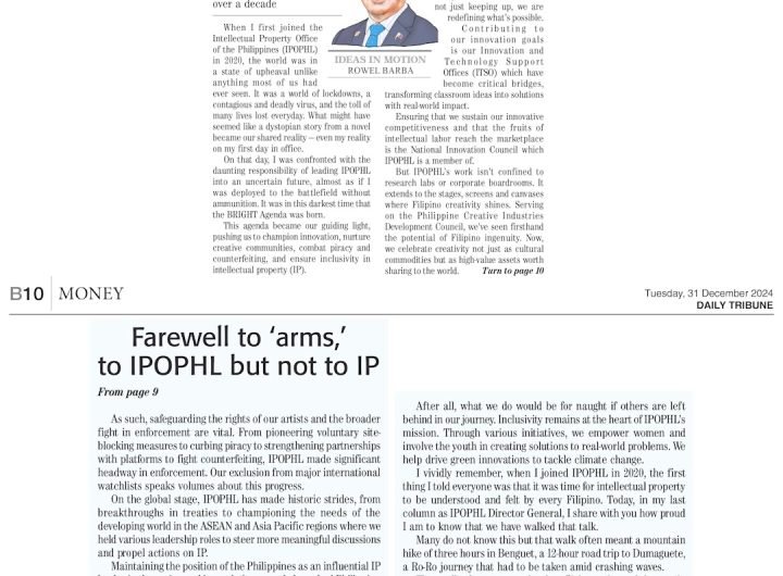 Maintaining the position of the Philippines as an influential IP leader in the region and beyond, the recently launched Philippine IP Strategy 2025-20