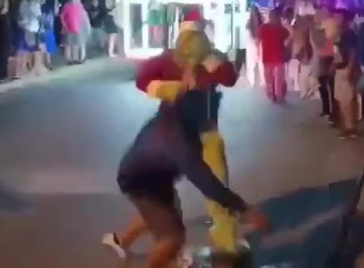 Moment cop dressed as Grinch punches reveller at parade after his colleague is teased