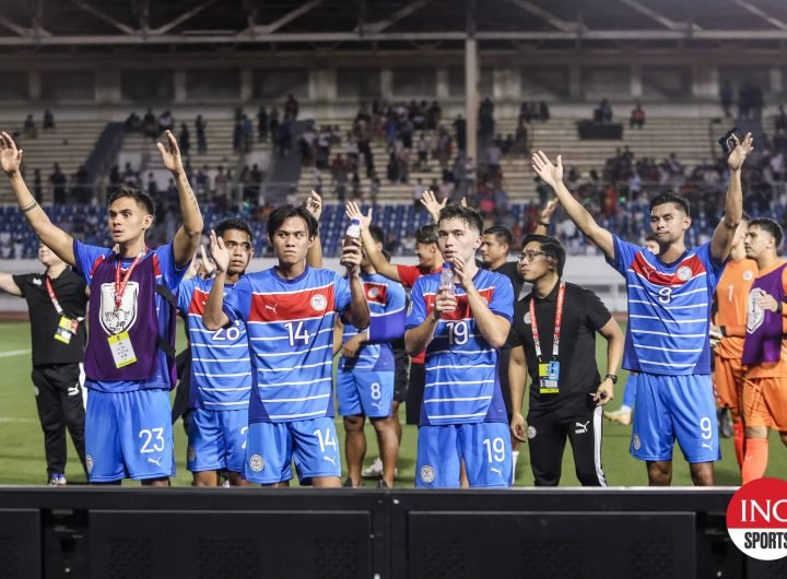 FILE–The Philippine men's football team during a Asean Mitsubishi Electric Cup match.