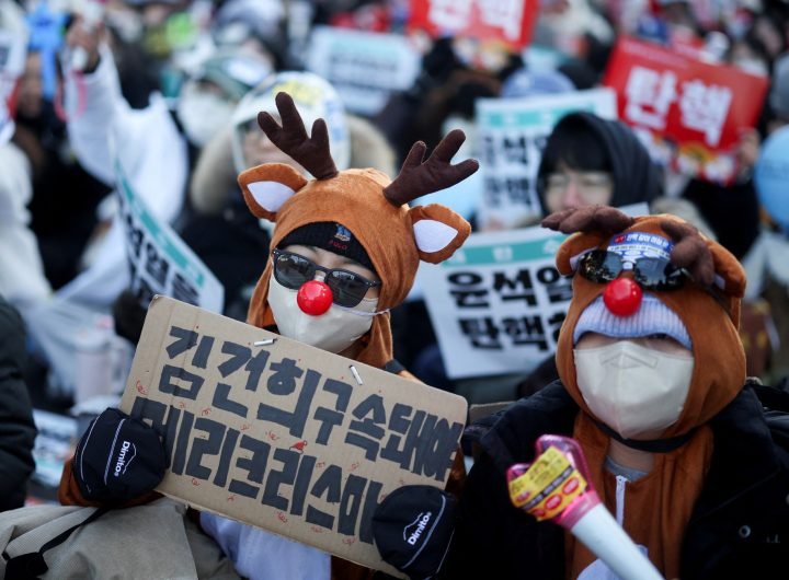 Protesters participate in a rally calling for the impeachment of South Korean President Yoon Suk-yeol in front of the National Assembly in Seoul, Sout