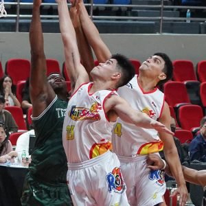 Leonard Santillan (middle) and Rain or Shine were stretched totheir limits by Terrafirma. —AUGUST DELA CRUZ