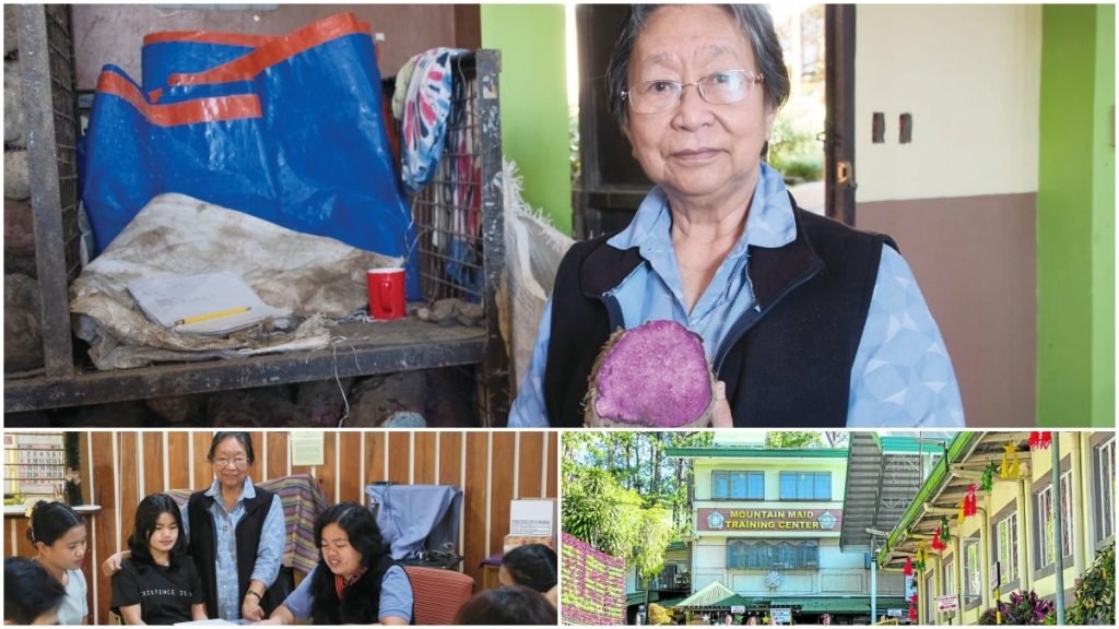 SOCIAL ENTERPRISE Sister Guadalupe Bautista (top) says Mountain Maid Training Center’s fresh ube (purple yam) and strawberries are sourced from local farmers who have become its partners in bringing quality food products to its loyal patrons, many of them tourists who don’t mind the queue at Good Shepherd convent on Gibraltar Road in Baguio City. Sales have helped send the training center’s young workers, seen here with Sister Guadalupe, to school. —PHOTOS BY NEIL CLARK ONGCHANGCO