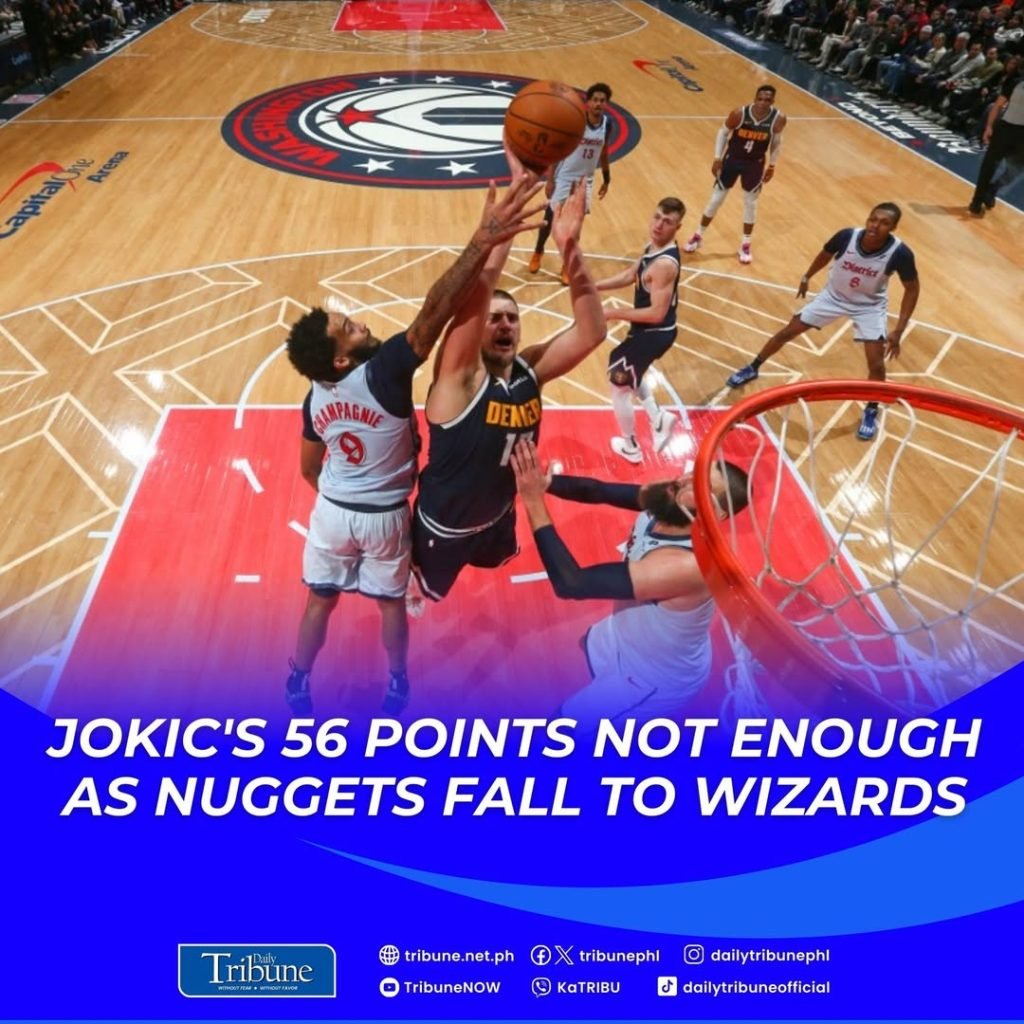 The Washington Wizards withstood a 56-point explosion from Denver star Nikola Jokic to beat the Nuggets 122-113 on Saturday and snap their 16-game NBA