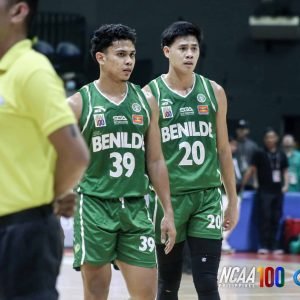 St. Benilde Blazers' Tony Ynot during Game 1 of the NCAA Season 100 men's basketball Finals against Mapua Cardinals.