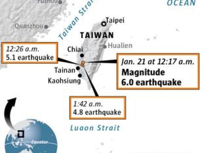 A magnitude 6 earthquake in Taiwan leaves 15 people with minor injuries