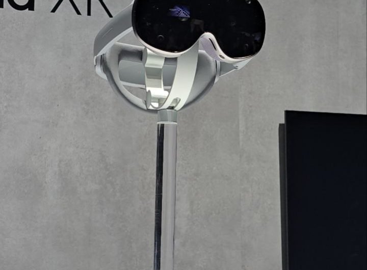 Headsets for Google’s mixed reality OS, Android XR, announced in December 2024, are on display at Unpacked 2025. A headset running on Android XR by Sa