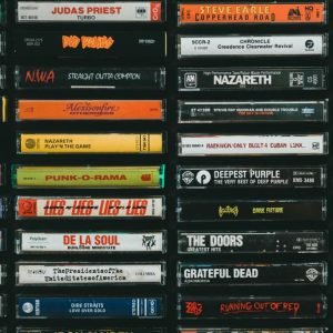 stacks of classic rock cassettes (photo by jonathan cooper via pexels)