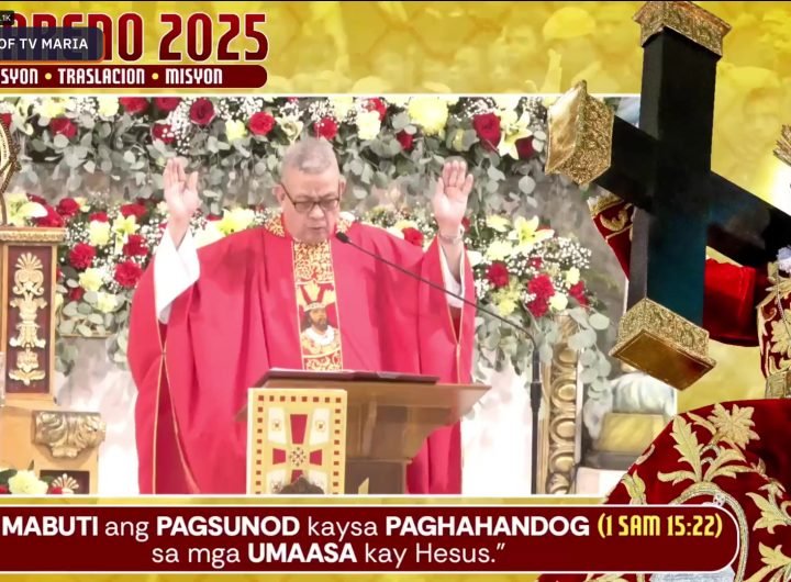 Manila Archbishop Jose Cardinal Advincula is leading the Misa Mayor (fiesta Mass) for the Feast of Jesus Nazareno at the Quirino Grandstand at midnigh