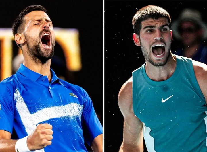 Novak Djokovic and Carlos Alcaraz meet in the Australian Open quarter final (Jason Heidrich/Icon Sportswire via AP Images, AP Photo/Mark Baker)