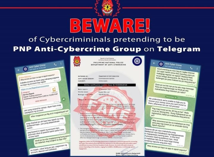 PNP-ACG warns vs. fraud account on Telegram