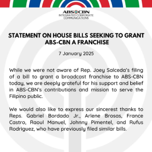 Statement on House Bills Seeking to Grant ABS-CBN a Franchise