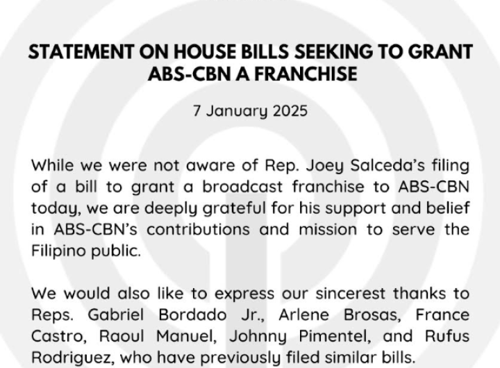 Statement on House Bills Seeking to Grant ABS-CBN a Franchise