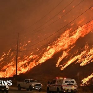 Thousands evacuate as blaze rages near Los Angeles