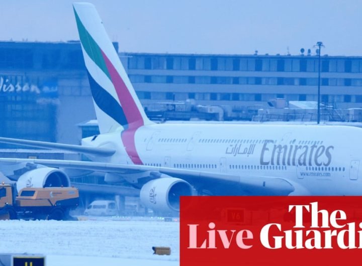 UK weather: Manchester airport temporarily closes runways due to ‘significant levels of snow’ | UK weather