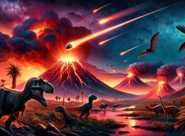 Asteroid Meteor Volcanoes Dinosaur Extinction Concept